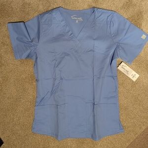 UA Butter-Soft STRETCH Women's 4-Pocket V-Neck Scrub Top XS Ceil Blue NWT